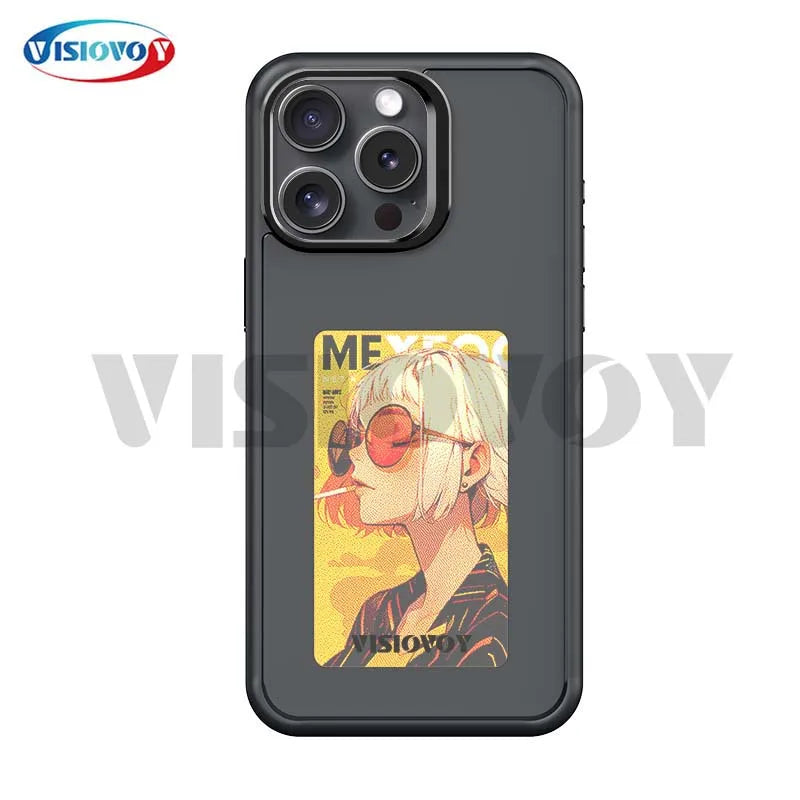 NFC Function Smart Phone Case for Iphone 16 15 14 13 Pro Max E Ink 4 Color Screen DIY Fashion Phone Cover Cartoon Girl New Funda