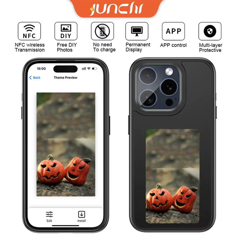 New-Tech NFC Function Phone Case for Iphone 15 14 13 Pro Max DIY Cases E Ink Screen Phone Cover Wear-Resisting Smart Iphone Case